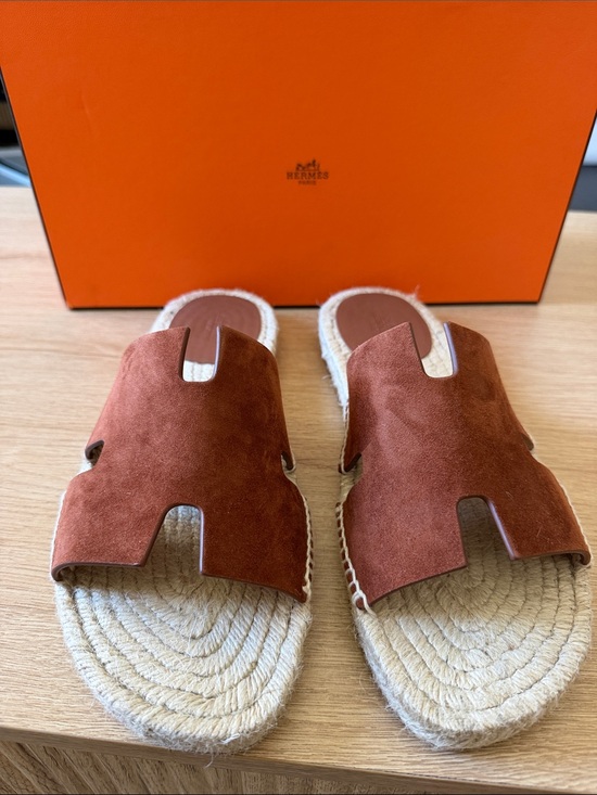 Hermes Size 42 Brown Suede Antigua Espadrille Slide (fits US Men’s 8-8.5)